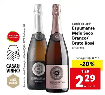 Lidl Castelo da Lapa Espumante Meio Seco Branco/Bruto Rosé 0,75L promoção