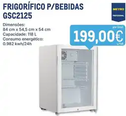 Makro frigorífico p/bebidas gsc2125 promoção