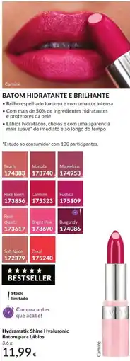 Avon Hydramatic Shine Hyaluronic Batom para Lábios promoção