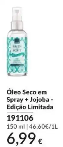 Avon skin soft óleo seco em spray + jojoba - edição limitada promoção