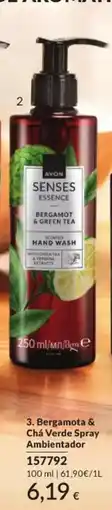 Avon Avon senses essence bergamot & chá verde ambientador promoção