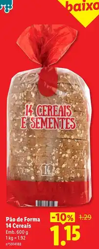 Lidl Pão de Forma 14 Cereais promoção