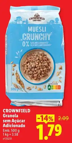 Lidl Crownfield granola sem açúcar adicionado promoção