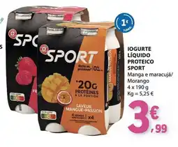 E.Leclerc Iogurte líquido proteico sport manga e maracujá/morango promoção