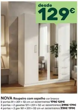 Moviflor Nova roupeiro com espelho cor branco promoção