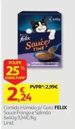 Auchan comida humida p/ gato felix sauce frango e salmao promoção