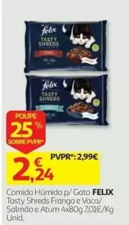 Auchan comida húmida p/ gato felix tasty shreds frango e vaca/ salmão e atum promoção