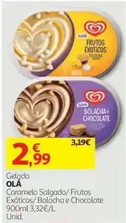 Auchan gelado olá caramelo salgado/frutos exóticos/bolacha e chocolate promoção