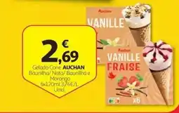 Auchan Gelado Cone Auchan Baunilha/Nata/Baunilha e Morango promoção