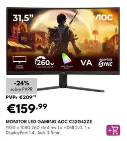 Radio Popular monitor led gaming aoc c32g42ze promoção