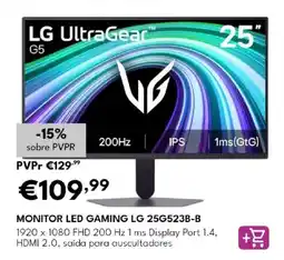 Radio Popular Monitor led gaming lg 25g523b-b promoção