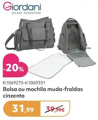 Giordani bolsa ou mochila muda-fraldas cinzenta