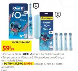 Auchan escova de dentes oral-b io kids 6 + stitch travel edit promoção
