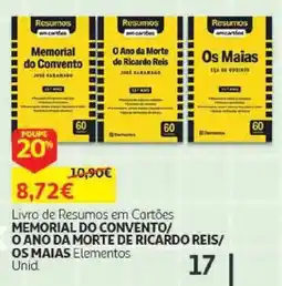 Auchan Livro de resumos em cartões memorial do convento/ o ano da morte de ricardo reis/ os maias elementos promoção