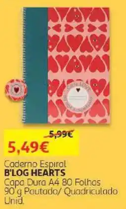 Auchan Caderno Espiral B'LOG HEARTS promoção