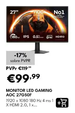 Radio Popular monitor led gaming aoc 27g50f promoção