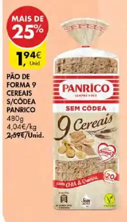 Pingo Doce Pão de forma 9 cereais sem códea panrico promoção