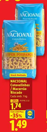 Lidl Nacional cotovelinhos / macarrão riscado promoção