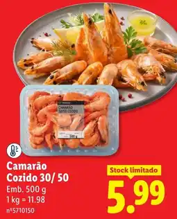 Lidl Camarão Cozido 30/50 promoção