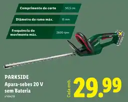 Lidl Parkside aparasebes 20 v sem bateria promoção