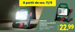 Lidl Parkside projetor de luz led 20 v sem bateria promoção