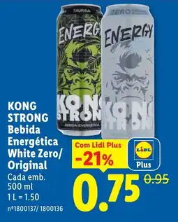 Lidl Kong strong bebida energética white zero/ original promoção