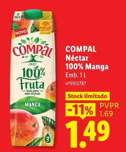 Lidl Compal Néctar 100% Manga promoção