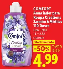 Lidl Comfort Amaciador para Roupa Creations Jasmim & Mirtilos promoção