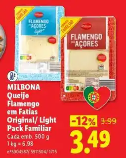 Lidl MILBONA Queijo Flamengo em Fatias Original/ Light Pack Familiar promoção