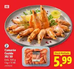Lidl Camarão Cozido 30/50 promoção