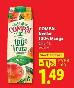 Lidl COMPAL Néctar 100% Manga promoção