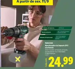 Lidl PARKSIDE Aparafusadora de Impacto 20 V sem Bateria promoção