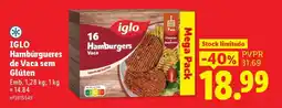 Lidl IGLO Hambúrgueres de Vaca sem Glúten promoção