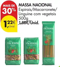 Pingo Doce Massa nacional espirais/macarronete/linguine com vegetais promoção