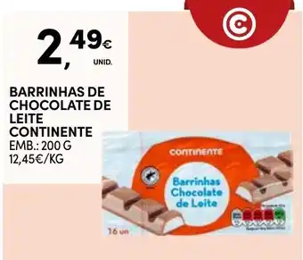 Continente Barrinhas chocolate de leite continente promoção