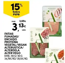 Continente Fatias fumadas/enchido proteína vegetal/vegan alterustica/alterdela alter veg promoção