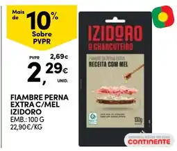 Continente Fiambre perna extra c/mel izidoro promoção