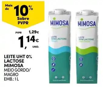 Continente Leite uht 0% lactose mimosa meio gordo/magro promoção