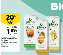 Continente Bebida vegetal pleno amêndoa/aveia/coco promoção