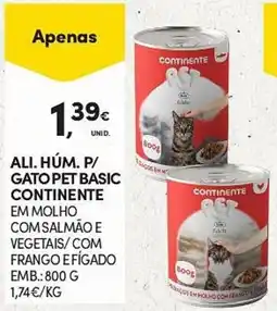 Continente Ali. Húm. P/ Gato Pet Basic Continente promoção