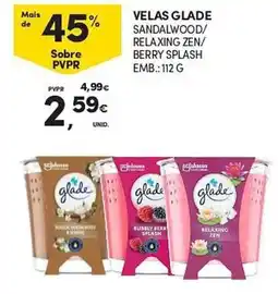 Continente velas glade sandalwood/relaxing zen/berry splash promoção