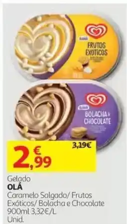 Auchan gelado olá caramelo salgado/frutos exóticos/bolacha e chocolate promoção