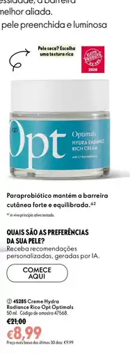 Oriflame Creme hydra radiance rico opt optimals promoção