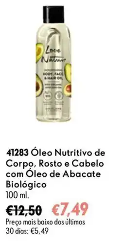 Oriflame Love Nature Óleo Nutritivo de Corpo, Rosto e Cabelo com Óleo de Abacate Biológico promoção