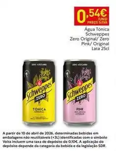Recheio Schweppes - água tonica promoção
