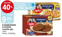 Intermarché 8 hamburgers s/glúten capitão iglo vaca promoção