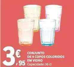 E.Leclerc Conjunto de 4 copos coloridos em vidro promoção