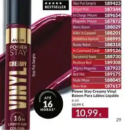 Avon Power Stay Creamy Vinyl Batom Para Lábios Líquido promoção
