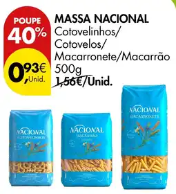 Pingo Doce Massa nacional cotovelinhos/cotovelos/macarronete/macarrão promoção