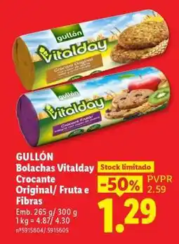 Lidl GULLÓN Bolachas Vitalday Crocante Original/ Fruta e Fibras promoção